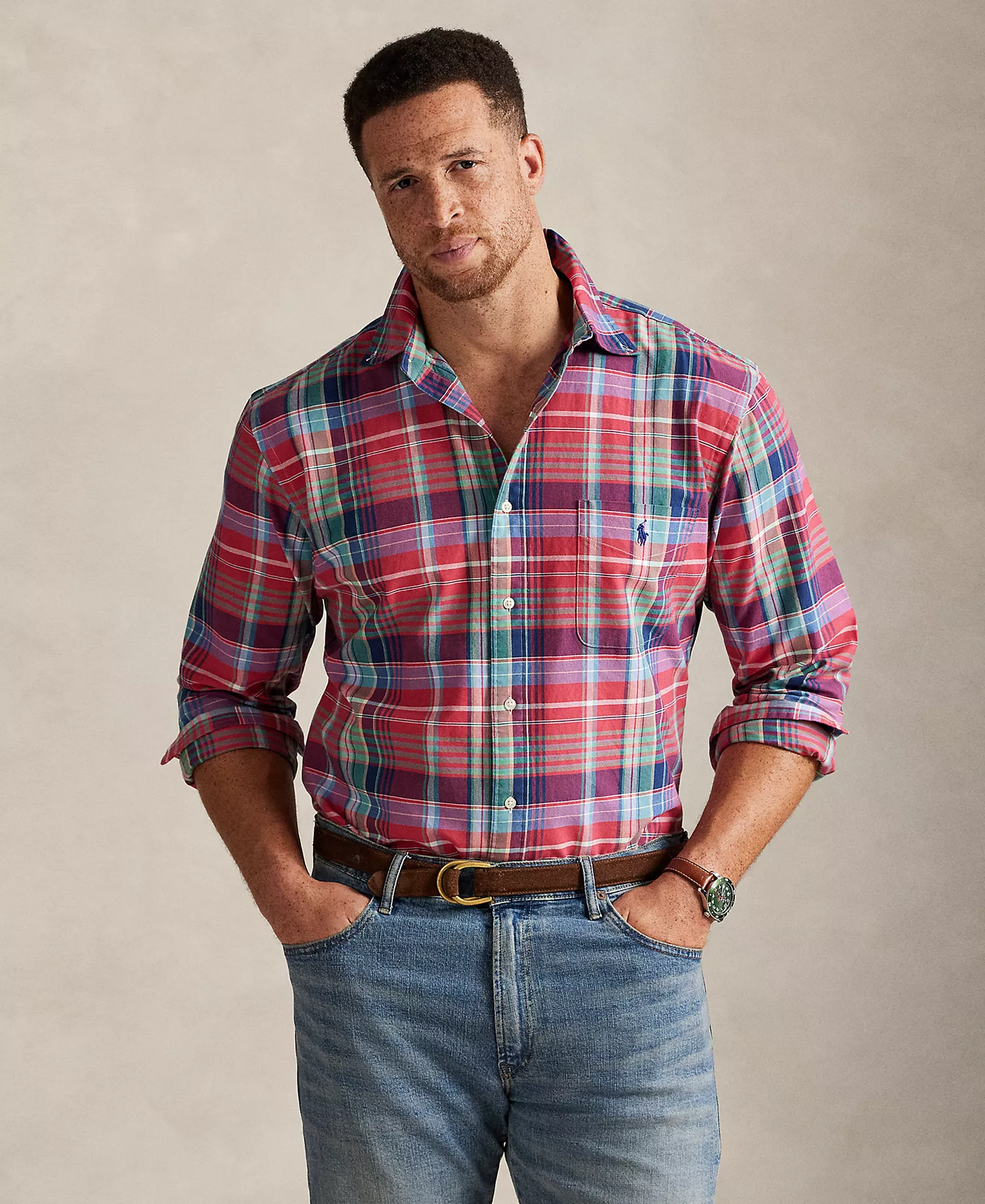 mni-350a85886a744c362d6fb685e1c16086 Men's Big & Tall Plaid Oxford Shirt