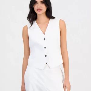 Women's Linen-Blend Button-Front Vest, Macy's Exclusive