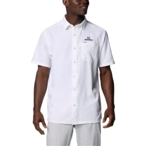 Men's White Georgia Bulldogs PFG Slack Tide Omni-Shade Button-Up Camp Shirt