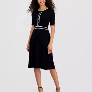 Women's Contrast-Trim Fit & Flare Sweater Dress