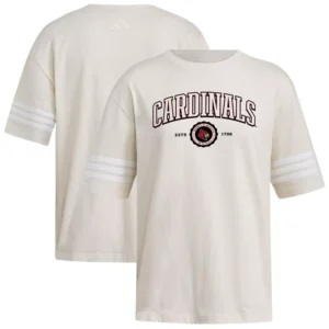 Women's Cream Louisville Cardinals Fashion Three-Stripes Oversized T-Shirt