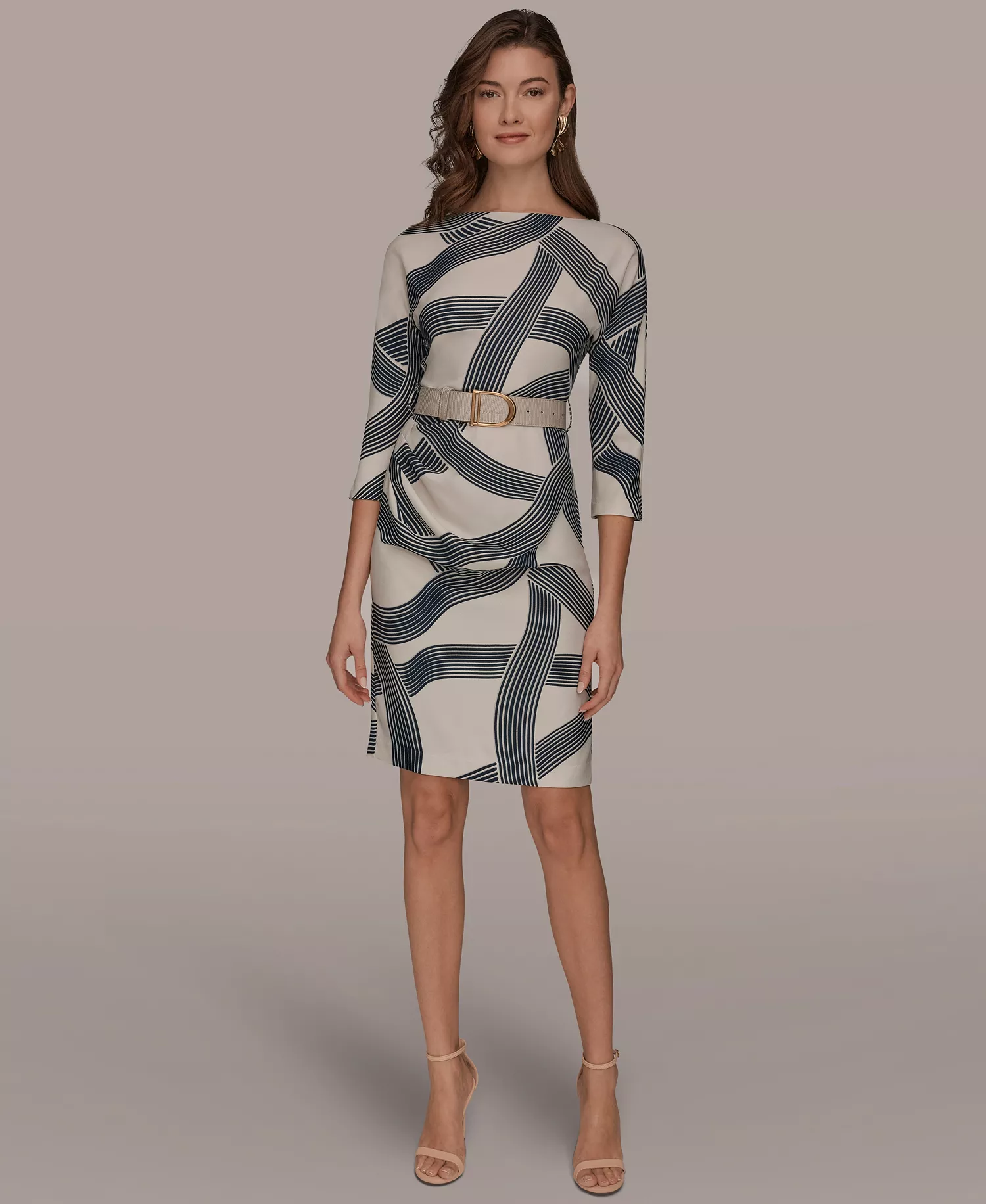 mni-37d476306de802dc7268c51aee5691e3 Women's Abstract Print Belted Sheath Dress