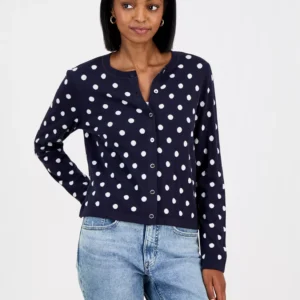 Nautica Women's Dot-Print Button-Front Cotton Cardigan