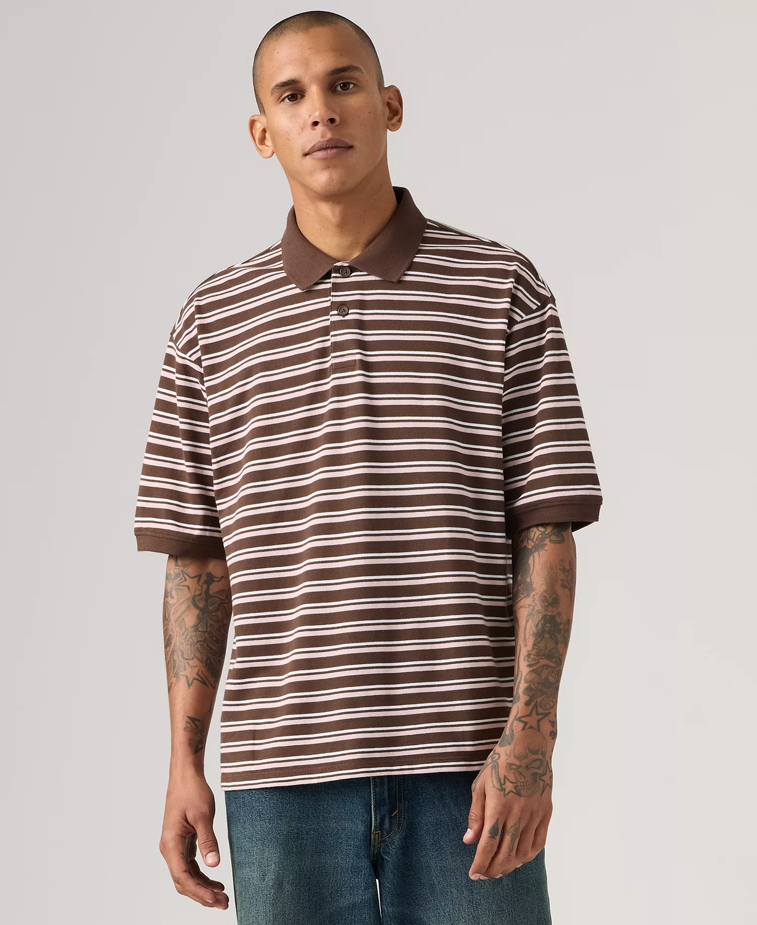mni-383d0fd857dbf34fab25237ff4df1793 Men's Boxy Striped Collared Polo Shirt