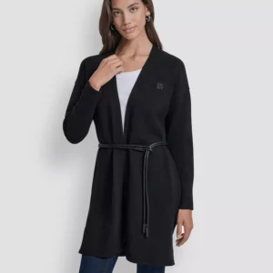 Women's Belted Oversized Open-Front Cardigan