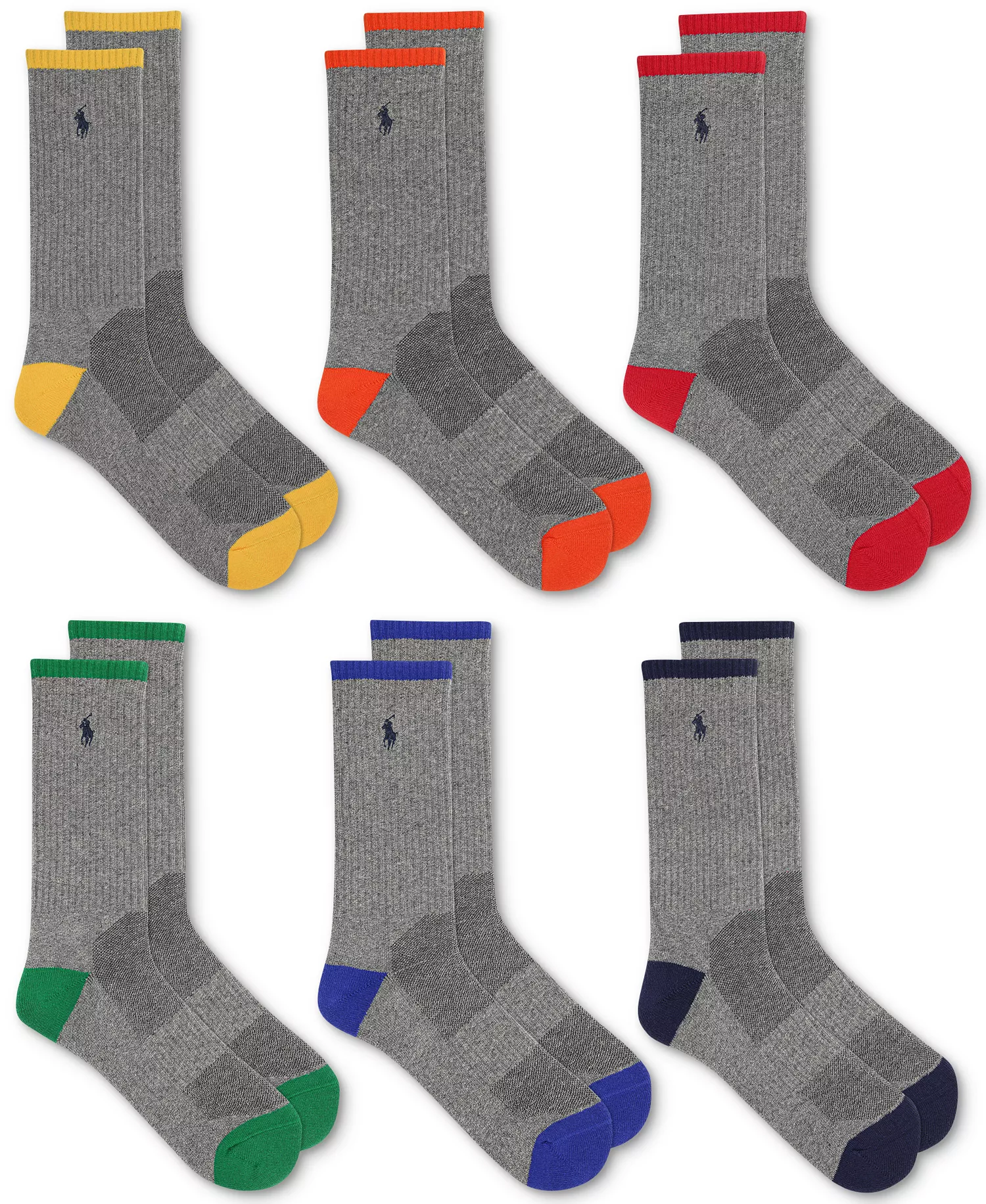 mni-3a975831f9346ab30ab8f9468a0b0d00 Men's 6-Pk. Performance Tipped Color Heel Toe Crew Socks