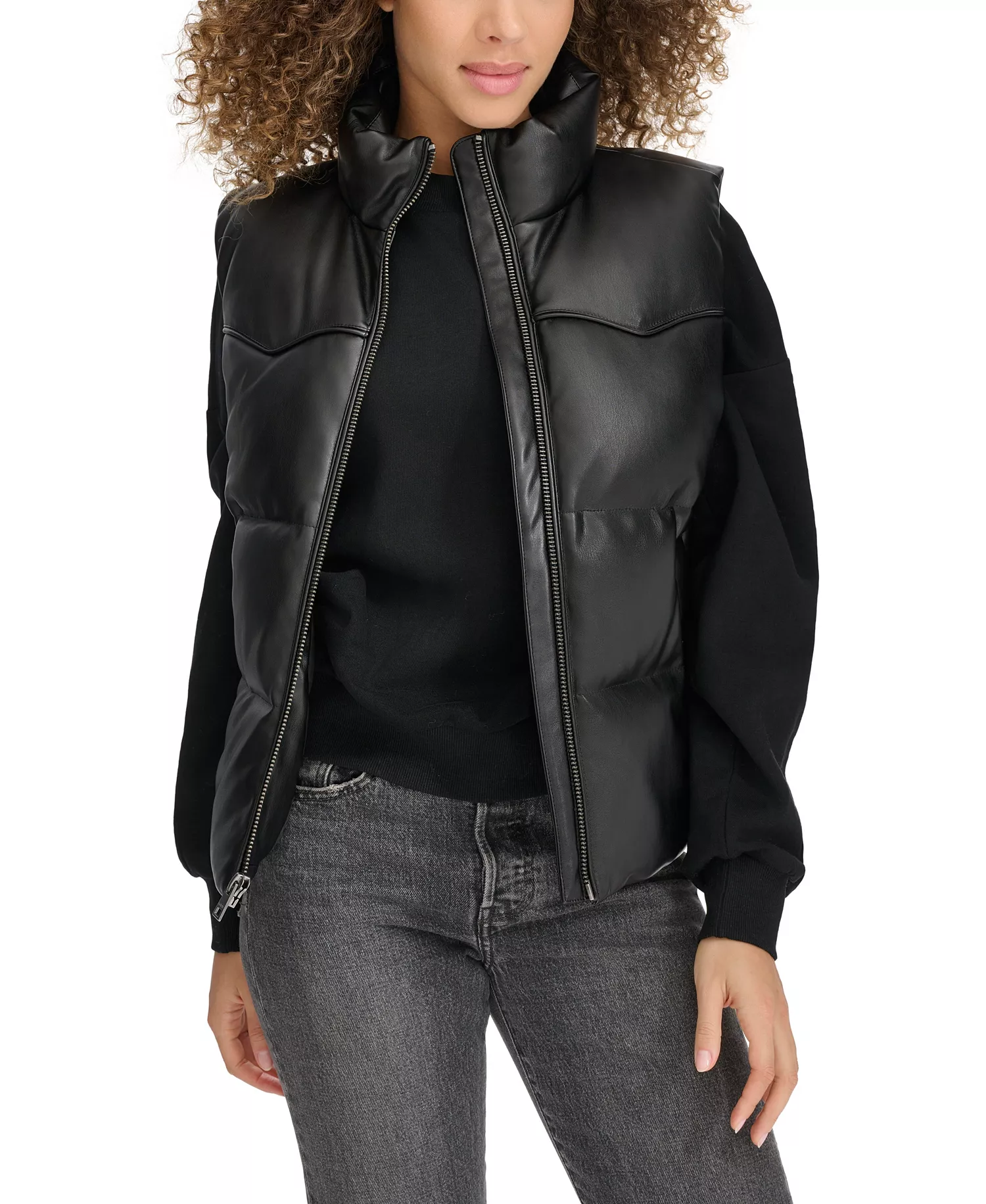 mni-3af4faa703f11f3315c01bcec75558b3 Women's Faux Leather Western Puffer Vest