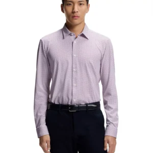 Men's Printed Cotton Blend Slim-Fit Dress Shirt
