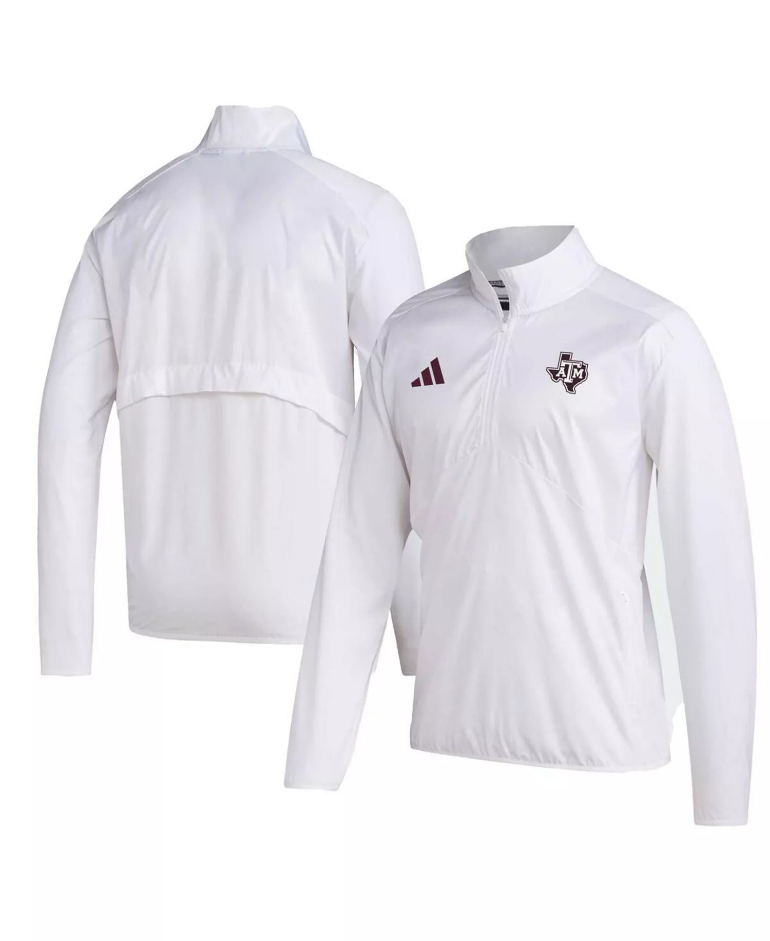 mni-3b971ef9e79e5eeff834b9de37720cdc Men's White Texas A&M Aggies Sideline AEROREADY Raglan Sleeve Quarter-Zip Jacket