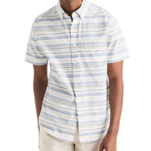Men's Short Sleeve Striped Button-Down Oxford Shirt