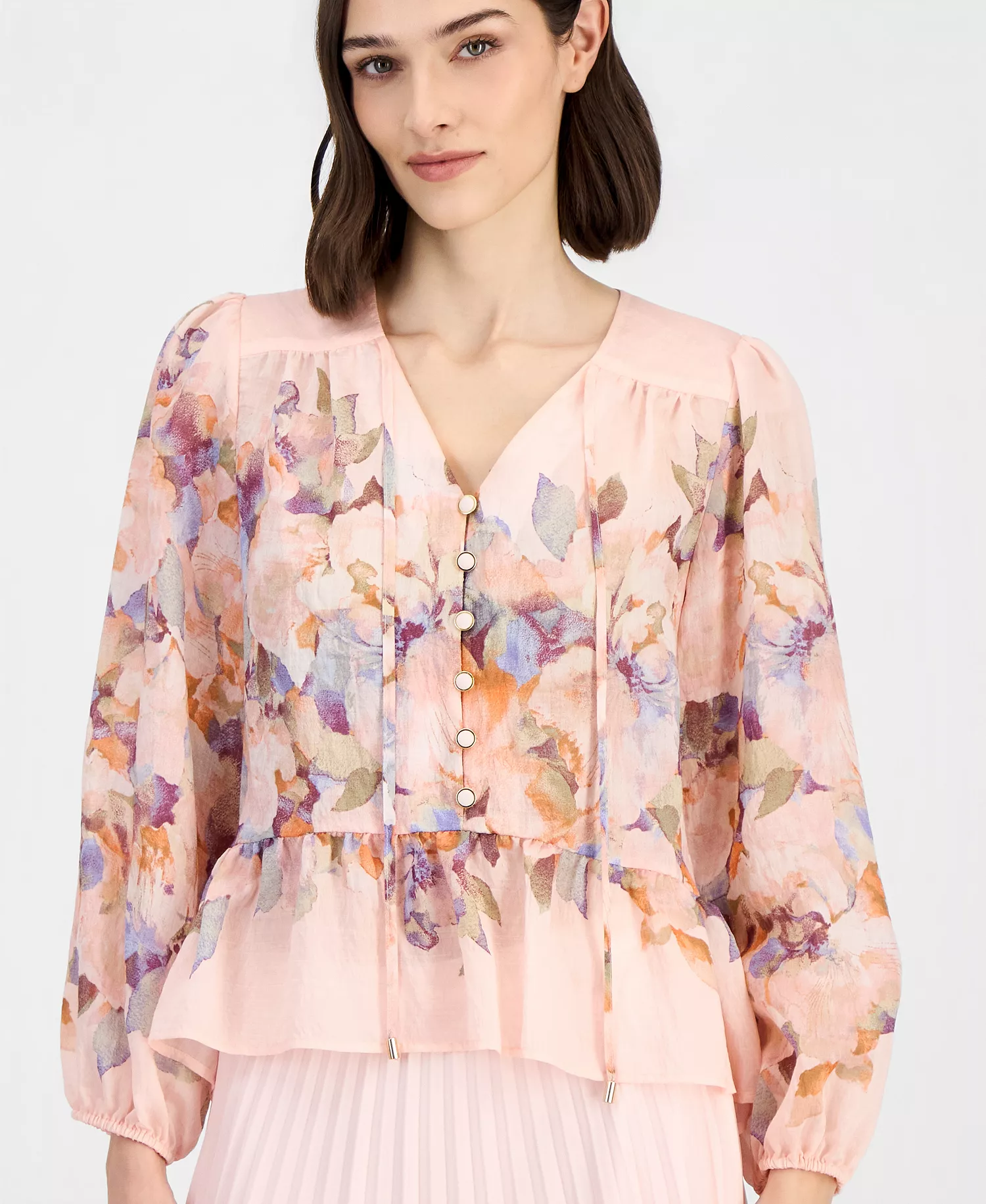 mni-3c9bc3ac79f331050efdf80704523cf6 Women's Printed Chiffon Peplum Blouse