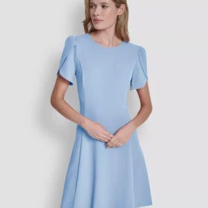 Women's Tulip-Sleeve Fit and Flare Dress