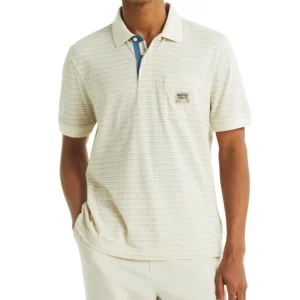 Men's Short Sleeve Textured Striped Polo Shirt