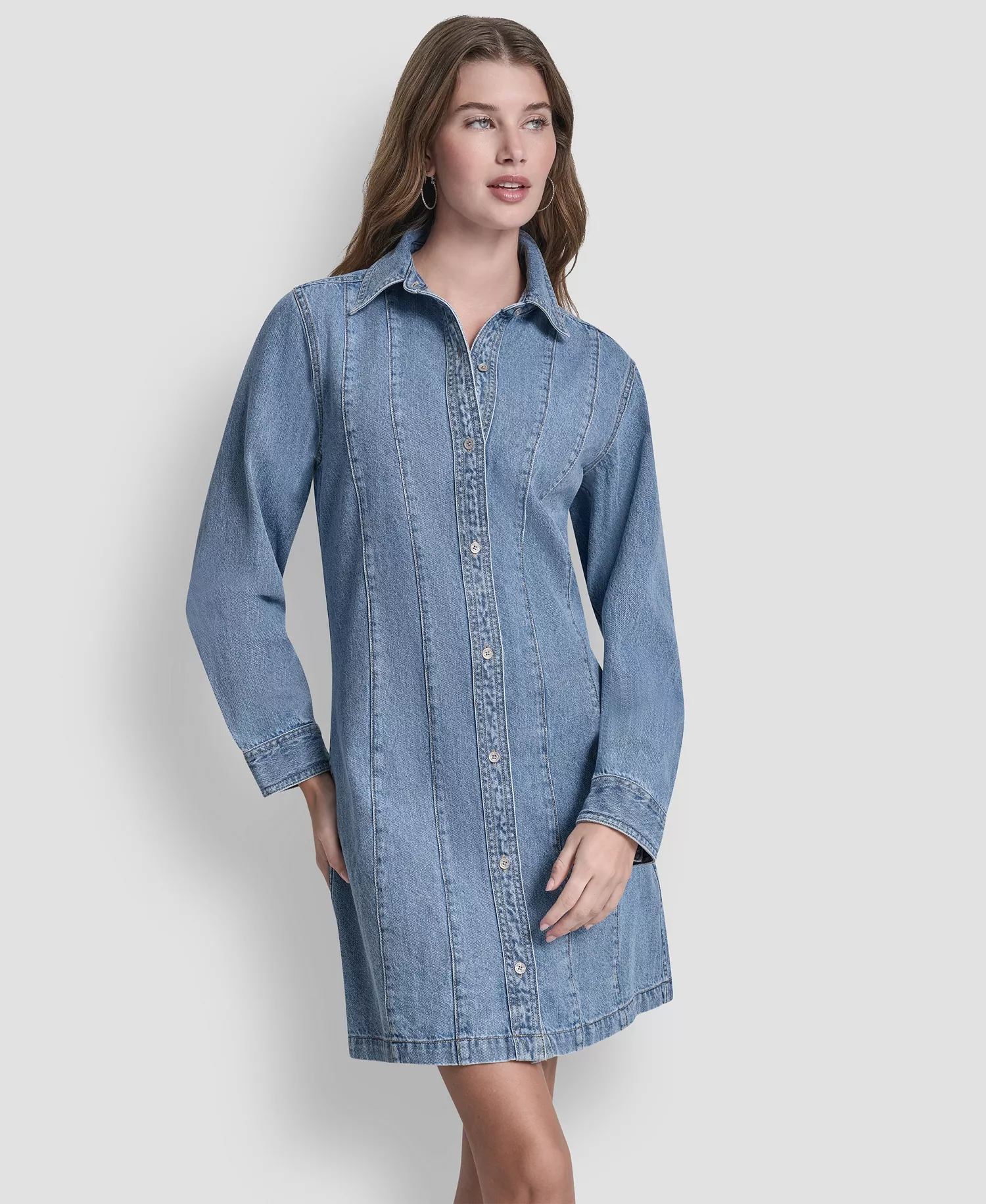 mni-3da2df5e10c9e8f20624a3c20bf9ff42 Women's Collared Seamed A-Line Shirt Dress