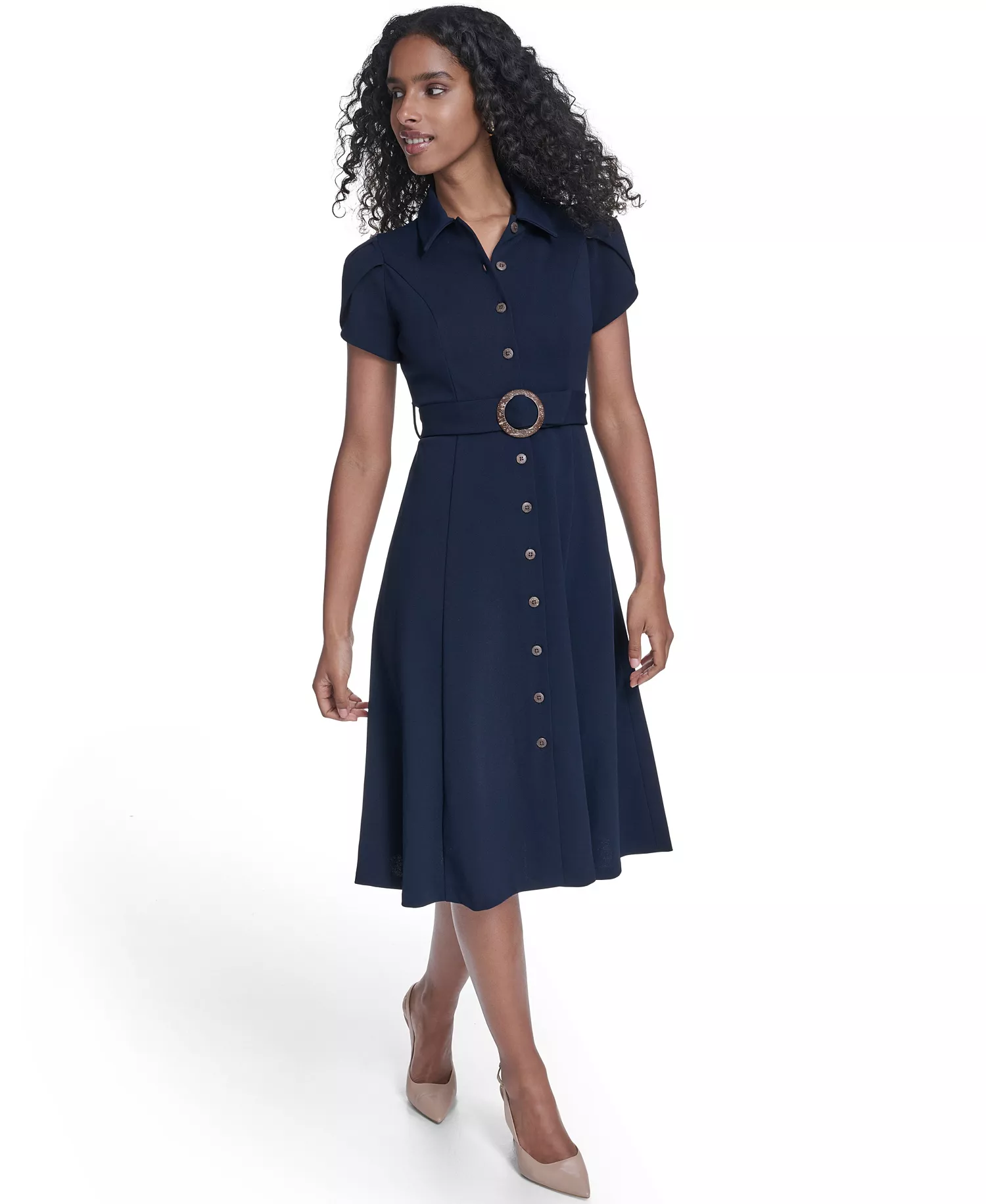 mni-3e911461eb096f1bf4943455e1682712 Women's Tulip-Sleeve Midi Shirtdress