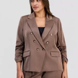 Plus Size Faux-Double-Breasted Satin Jacket