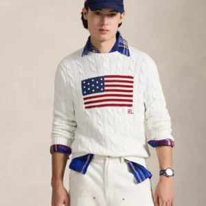 Men's  Cable-Knit Flag Sweater