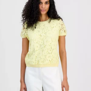 Women's Lace-Front Short-Sleeve Sweater