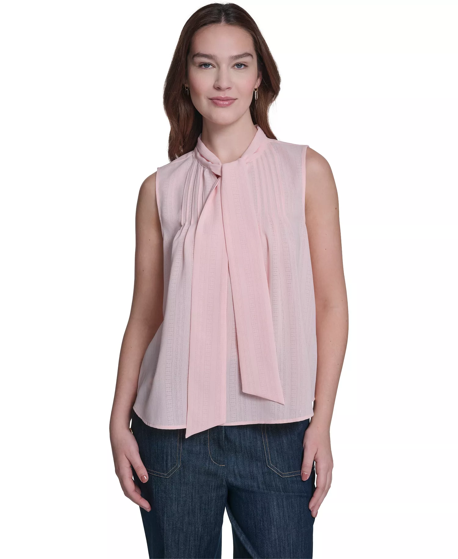 mni-3fc68b81e1c79040fb138cc31ebb0975 Women's Sleeveless Tie Neck Blouse