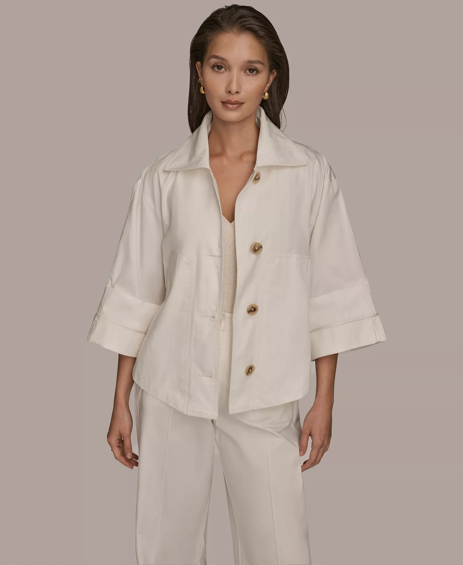 mni-3fe3ecaedf92c84aa856bb674b45c03c Women's Cotton Twill Button Front Jacket