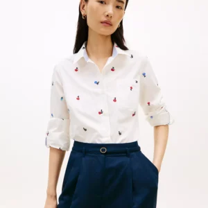 Women's Printed Roll-Tab Collared Shirt