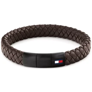 Men's Brown Leather with Black Ion-Plating Braided Bracelet