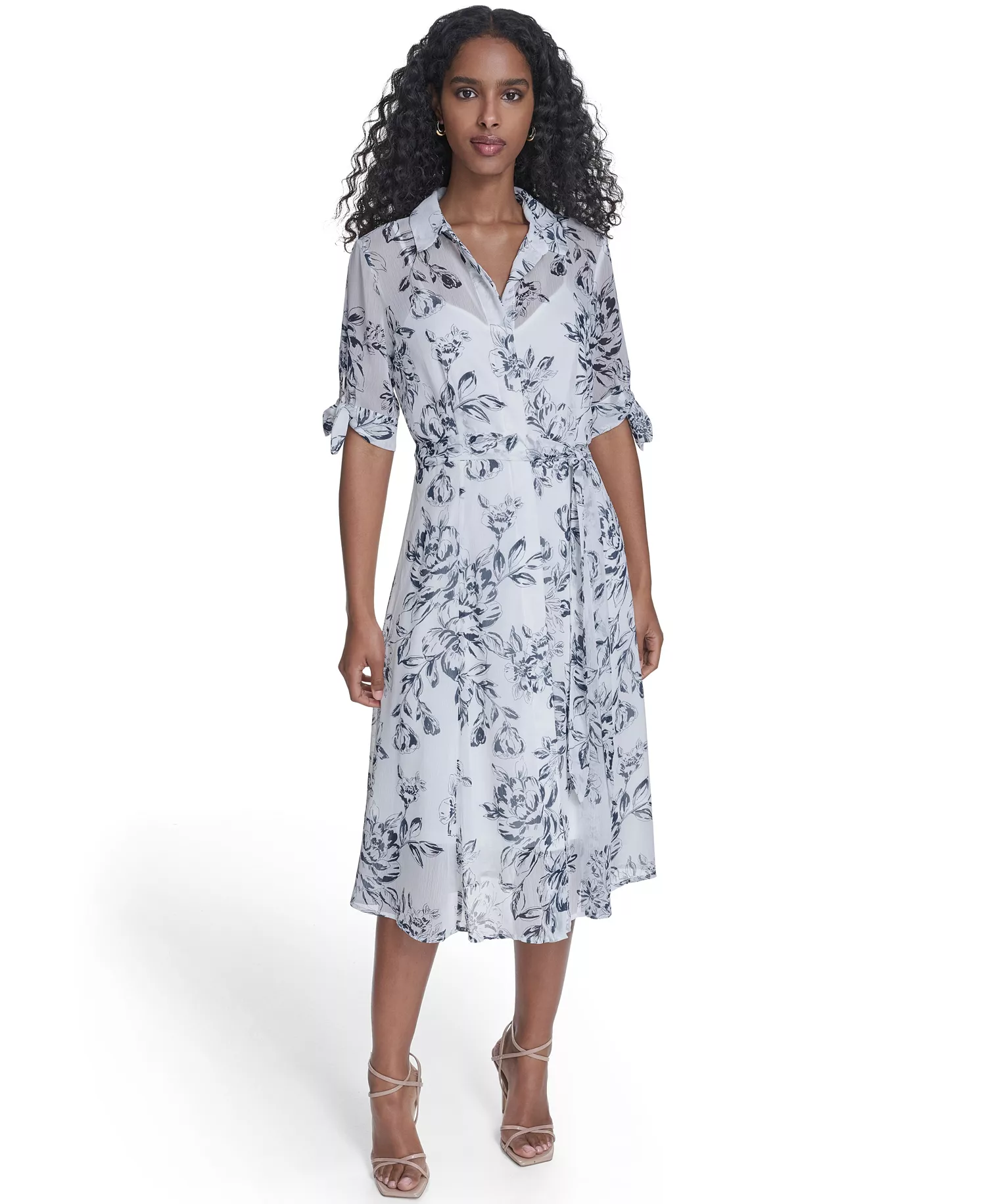 mni-426b63a9fd87371ff8f111be379c3e96 Women's Tie-Sleeve Printed Midi Dress