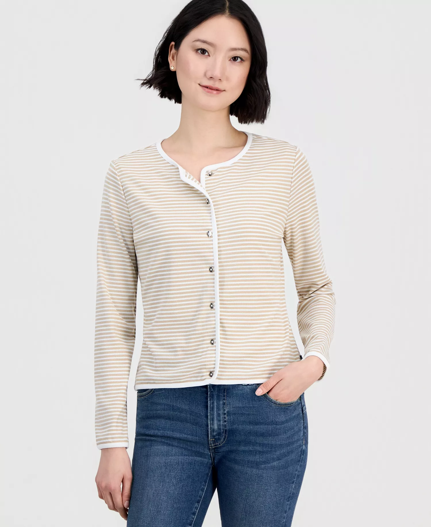 mni-4324d208355f27a6d65d9d671bb4cdad Jeans Women's Long-Sleeve Striped Cardigan Top