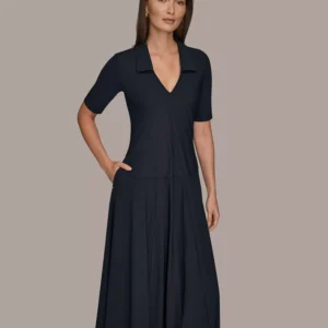Women's 4-way Stretch Knit Elbow-Sleeve Polo Dress