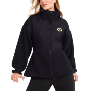 DKNY Women's Black Green Bay Packers Drew Mixed Media Full-Zip Jacket