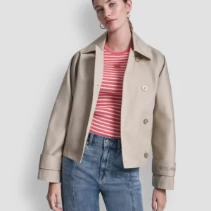 Women's Short Single Breasted Dolman Sleeve Military Trench Jacket