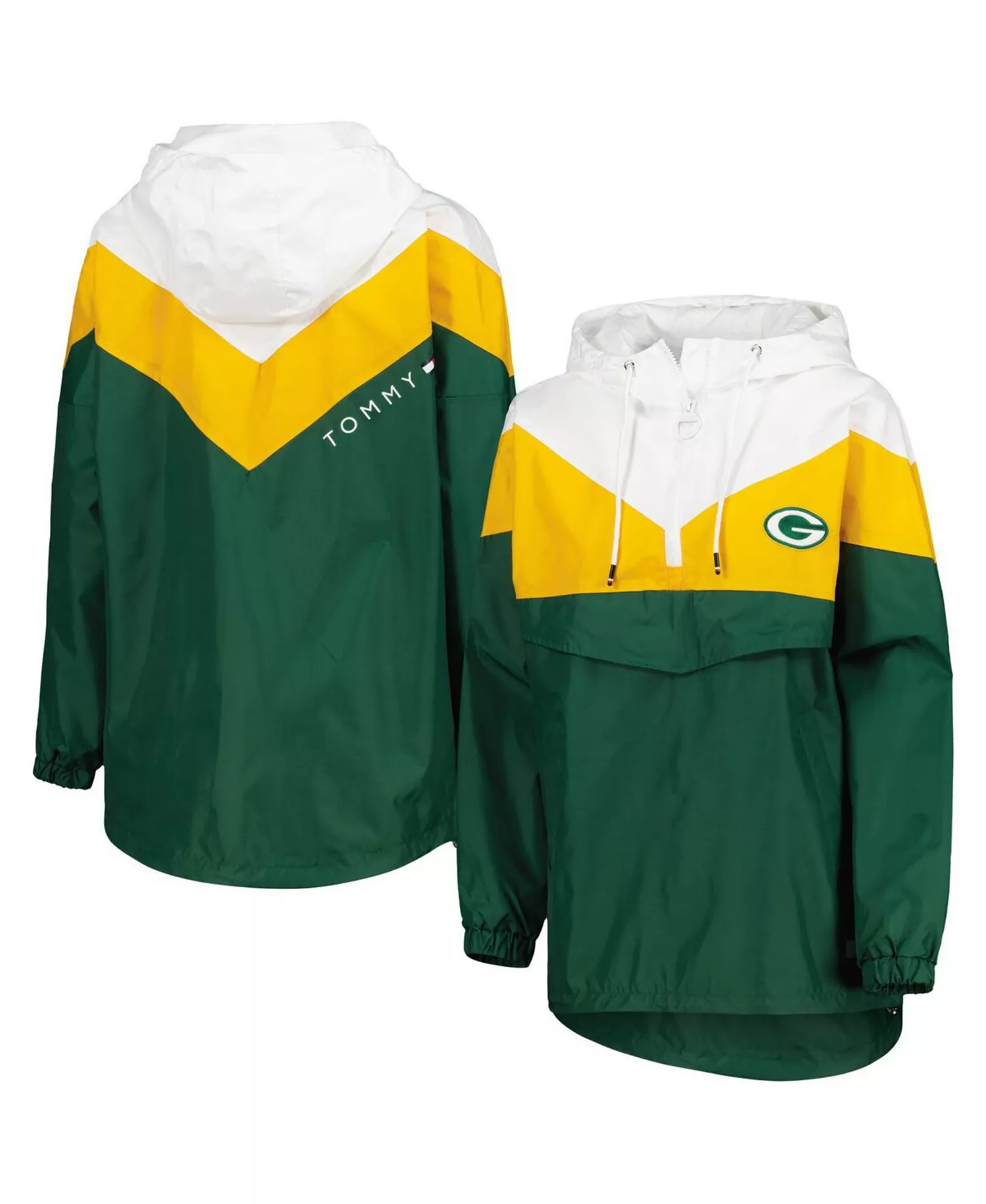 mni-4570ae15c8b60db7cebd7681e611262d Women's White, Gold Green Bay Packers Staci Half-Zip Hoodie Windbreaker Jacket