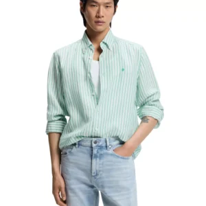 Men's Regular-Fit Striped Linen Dress Shirt