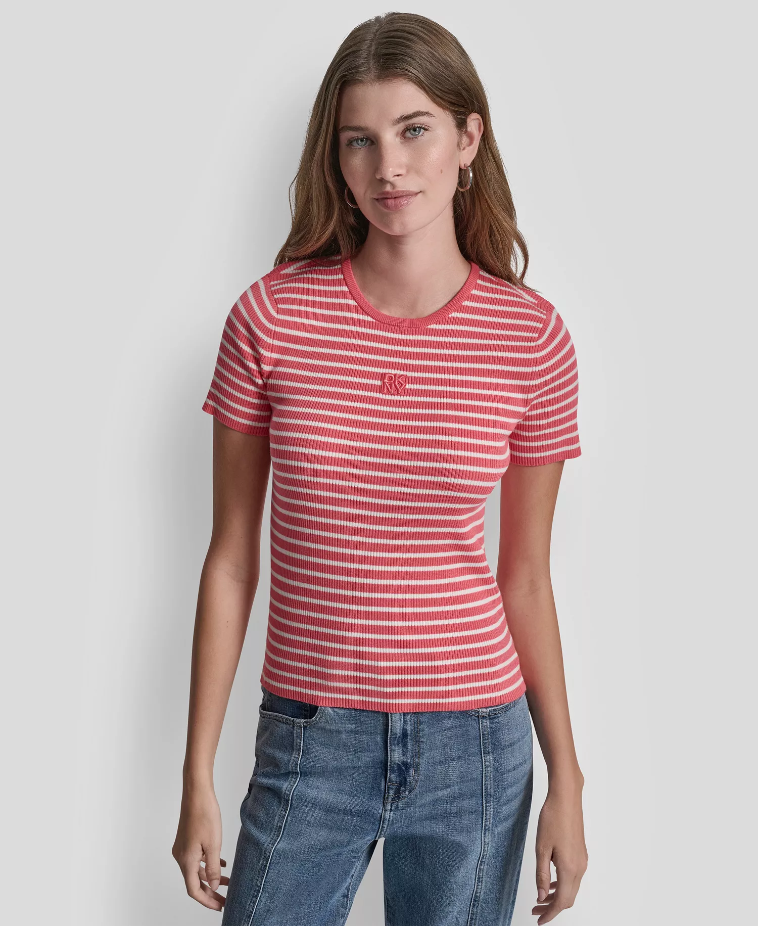 mni-469e6658e7b4ee4f4444b05445da66a8 Women's Crew Neck Striped Rib Top — изображение 4
