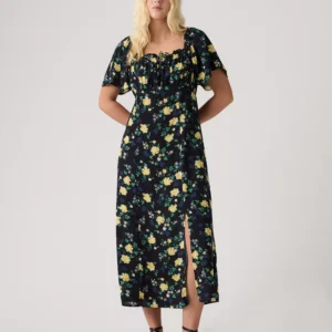 Premium Women's Amara Column Flutter-Sleeve Midi Dress