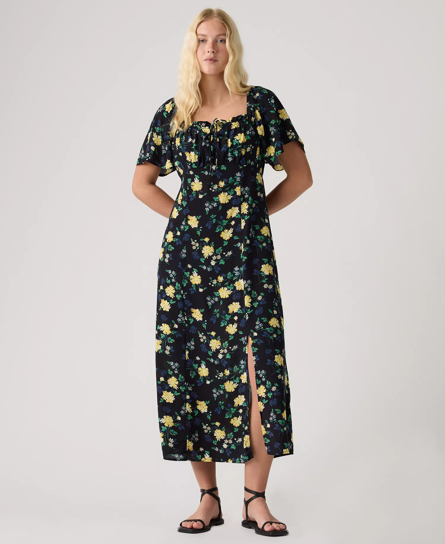 mni-46a464f7a5d238dac9235f89574ac906 Premium Women's Amara Column Flutter-Sleeve Midi Dress