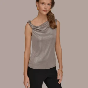 Women’s Foil Asymmetric Neck Top