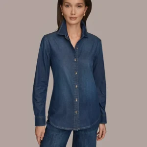 Women's Luxe Denim Button Down Denim Shirt