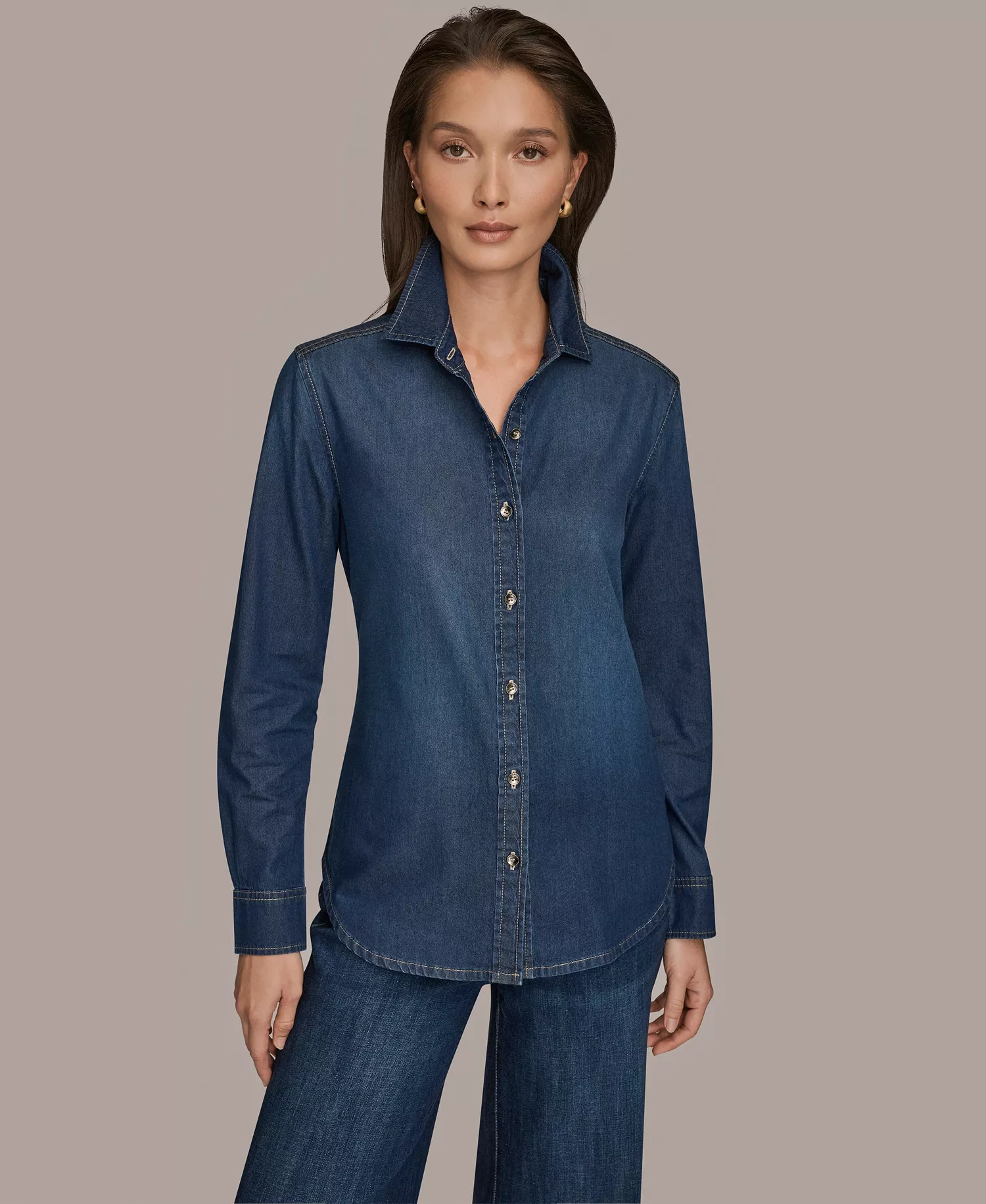mni-46e9f2a402a0dd9c7df28a44e9a699ef Women's Luxe Denim Button Down Denim Shirt