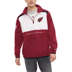 Men's Cardinal, White Arizona Cardinals Carter Half-Zip Hooded Top