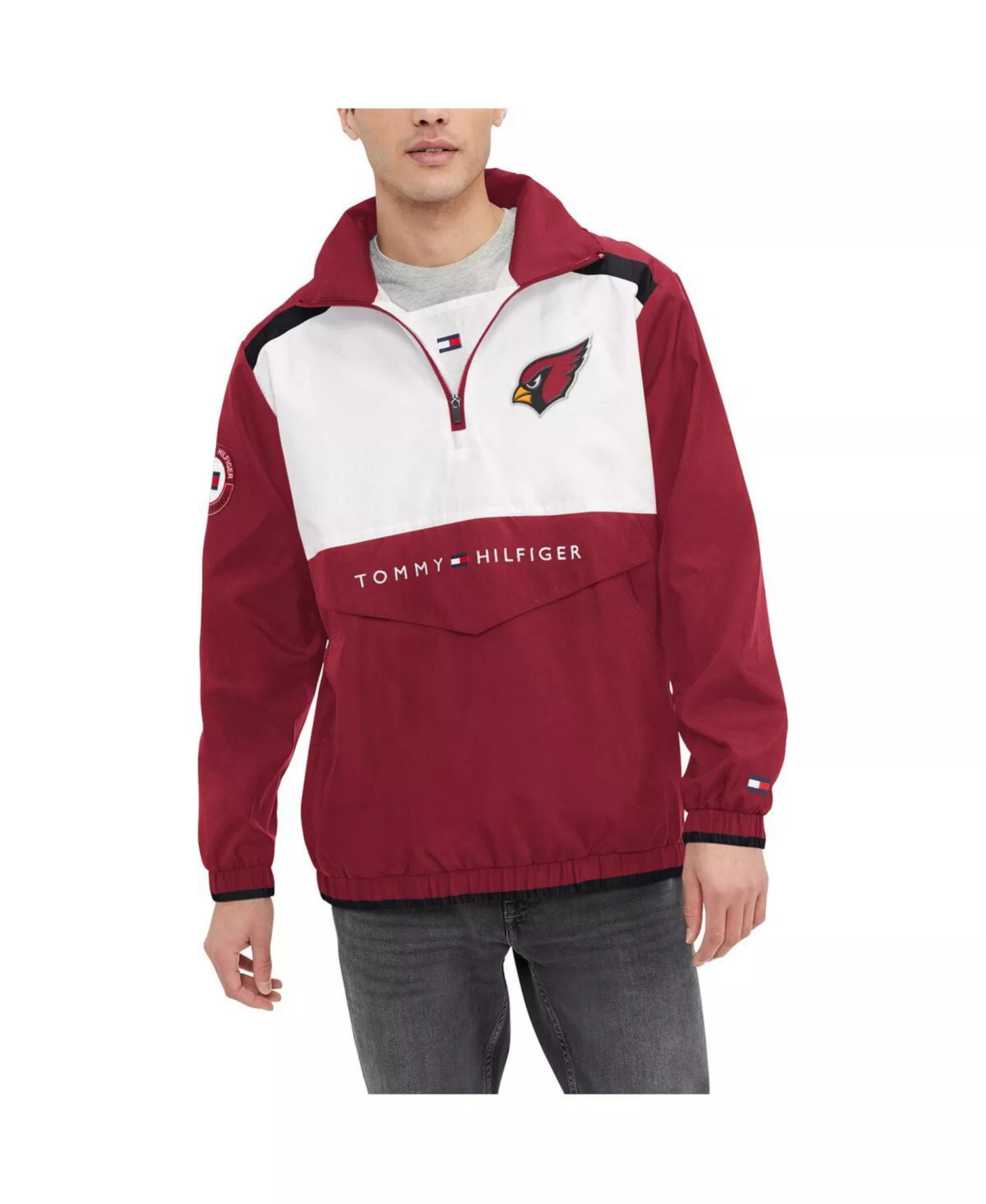 mni-46f3c693bf3f9fb46f4040ab1fd4f81a Men's Cardinal, White Arizona Cardinals Carter Half-Zip Hooded Top