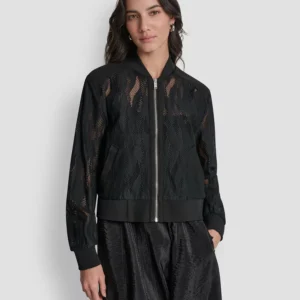 Women's Zip-Front Abstract Lace Zipper Front Jacket