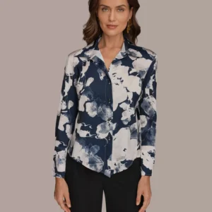 Petite Collared Neck Long-Sleeve Shirt