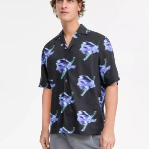 Eligino Short Sleeve Logo Print Button-Front Camp Shirt
