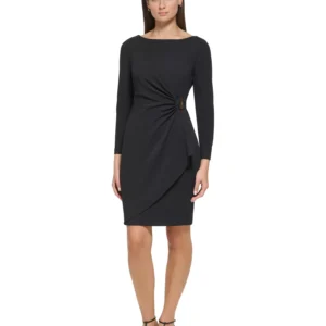 Women's Side-Ruched D-Buckle Boat-Neck Dress
