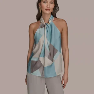 Women's Printed Twist Halter Neck Top