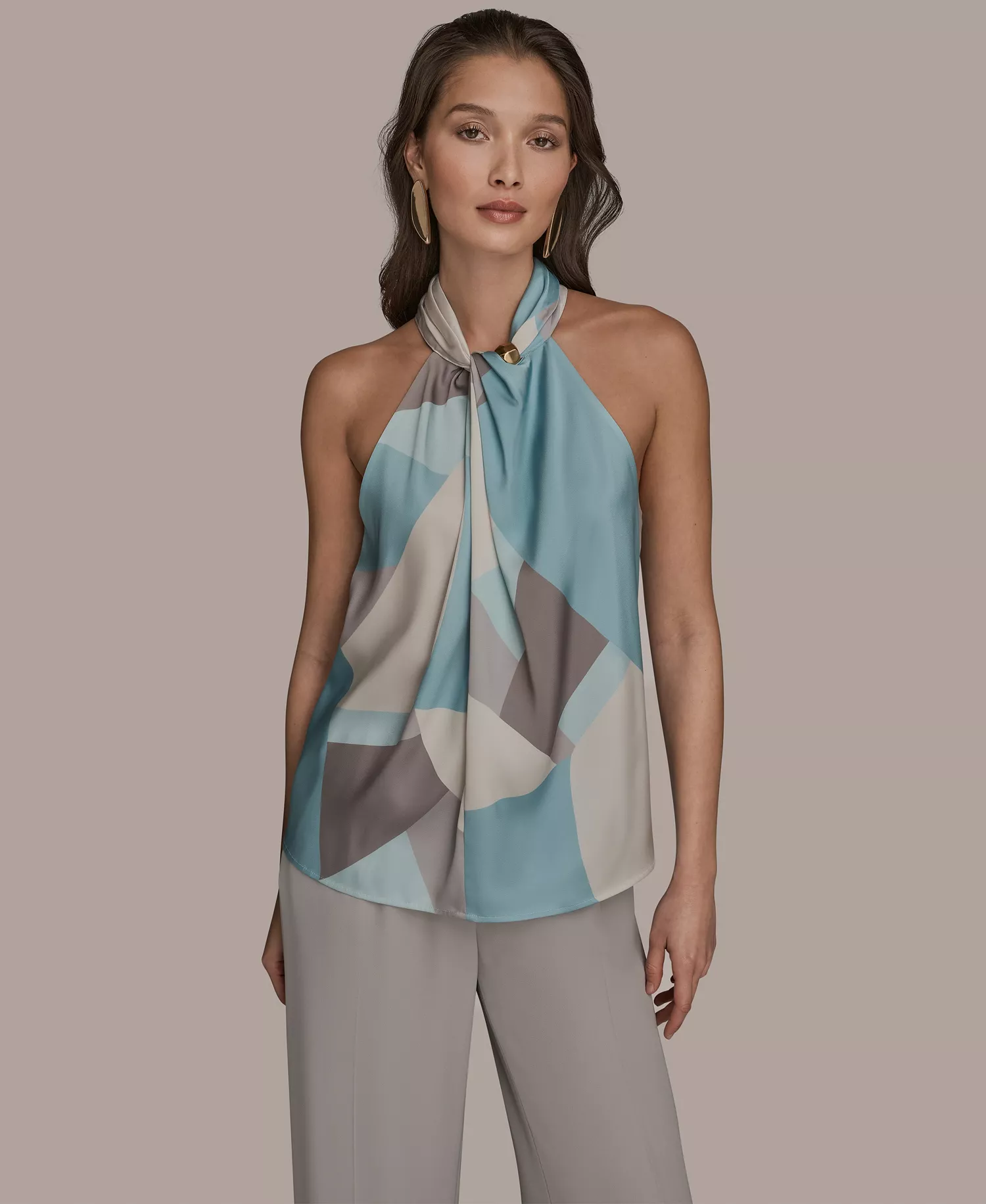 mni-49ff677a3c02a0b57ebe7c40ed026b74 Women's Printed Twist Halter Neck Top