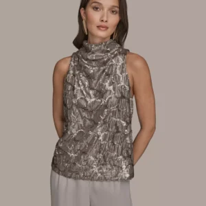 Women's Sequined Cowl Neck Top