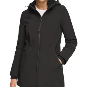 Womens Hooded Faux-Fur-Lined Anorak Raincoat