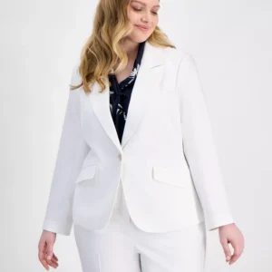 Plus Size Stretch Boucle One-Button Blazer
